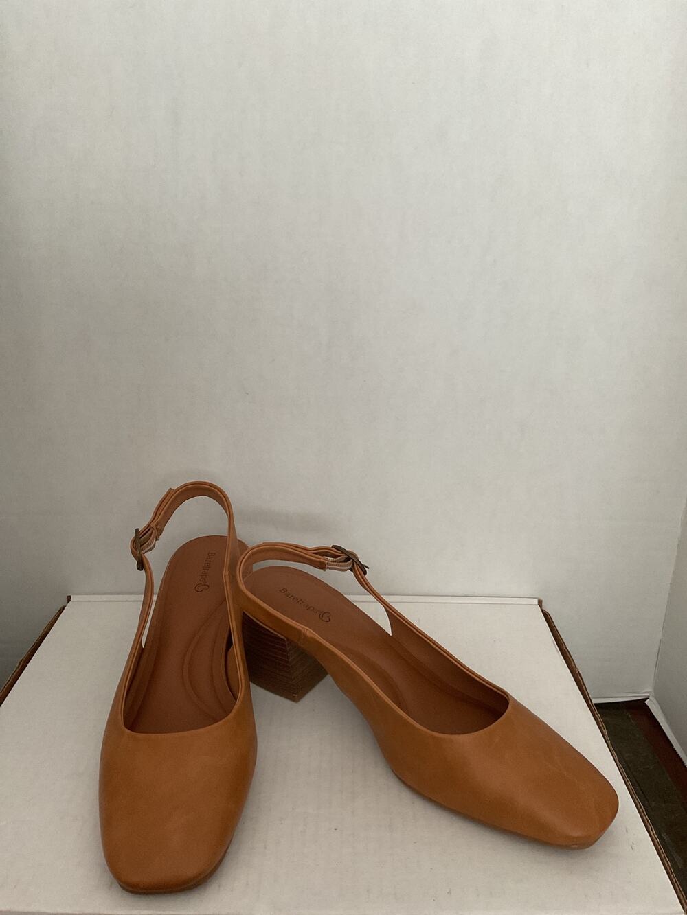 Baretraps- Ester - Faux Leather, Block Heel, Slingback Pumps - Cognac Tan - 10M